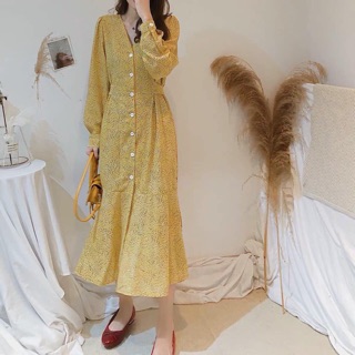 VÁY MAXI VÀNG HOẠ TIẾT ĐUÔI CÁ