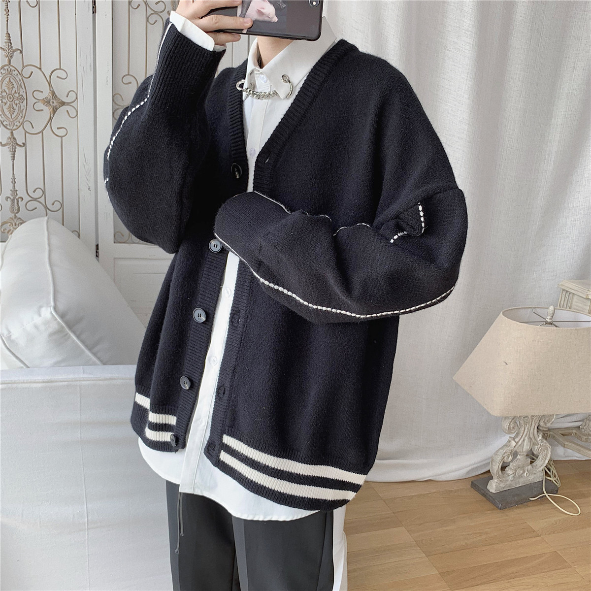 Áo Khoác Cardigan Dệt Kim Dáng Rộng Dành Cho Nam