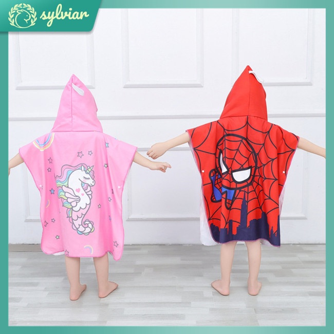 Khăn Choàng Tắm Có Mũ Trùm Đầu Mau Khô Họa Tiết Hoạt Hình Dành Cho Bé 0-12 Tuổi