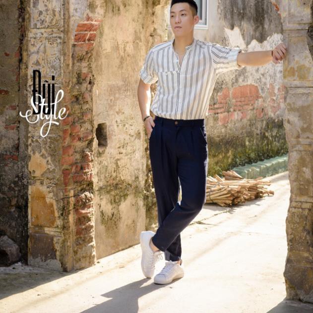 QUẦN BAGGY ĐŨI LINEN NAM - Màu Đen -v11