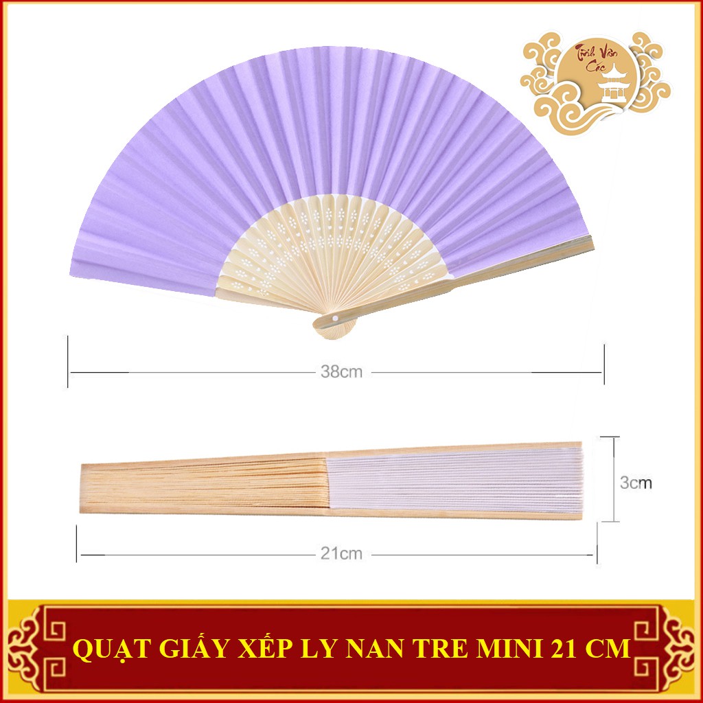 Quạt giấy xếp ly nan tre mini Tĩnh Vân Các màu tím nhạt