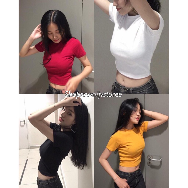 Áo croptop trơn nữ vải zip cottong nhiều màu siêu co dãn | BigBuy360 - bigbuy360.vn