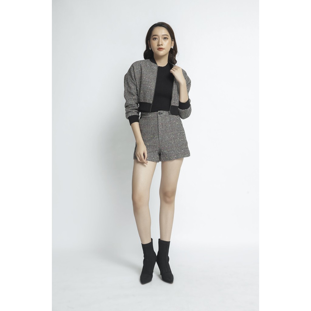 Áo khoác nữ dáng ngắn họa tiết kẻ IVY moda MS 70B6571 | BigBuy360 - bigbuy360.vn