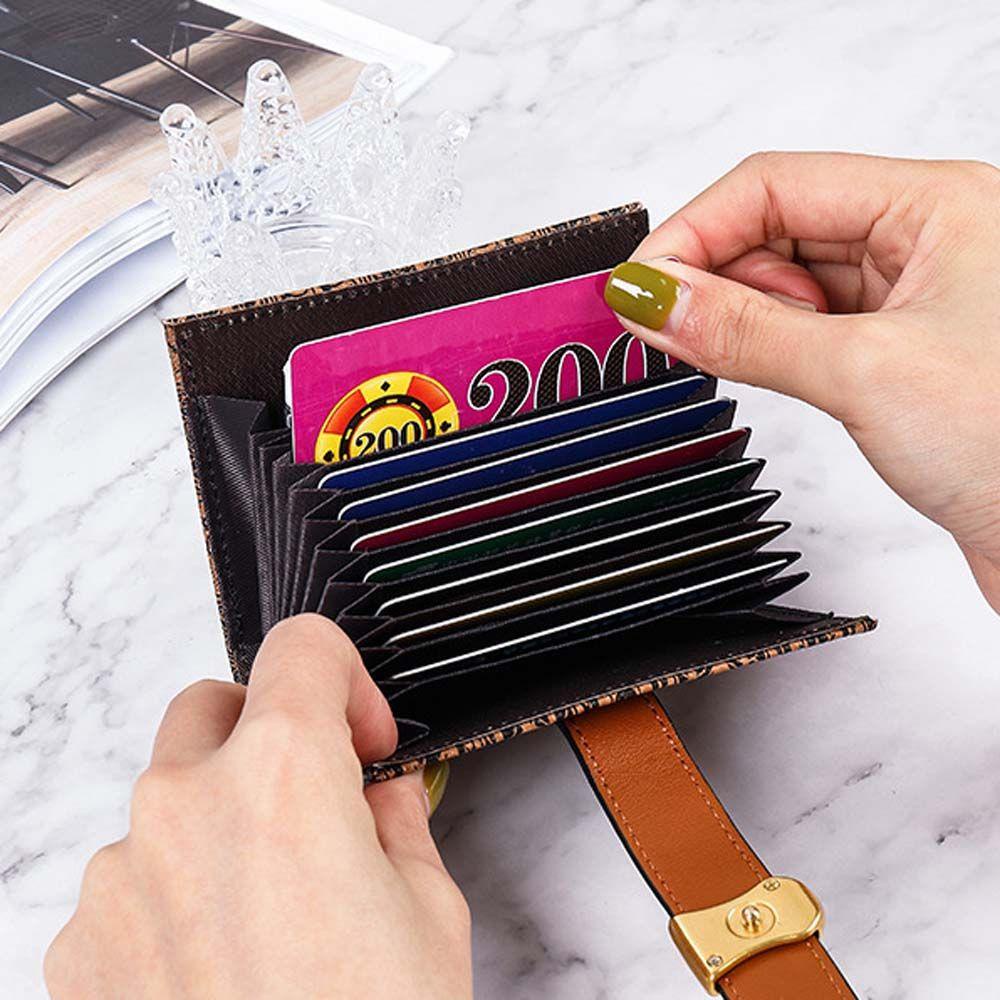 QQMALL Ví Da PU Nhiều Ngăn Đựng Thẻ Phong Cách Retro Cho Nữ Giá Đỡ