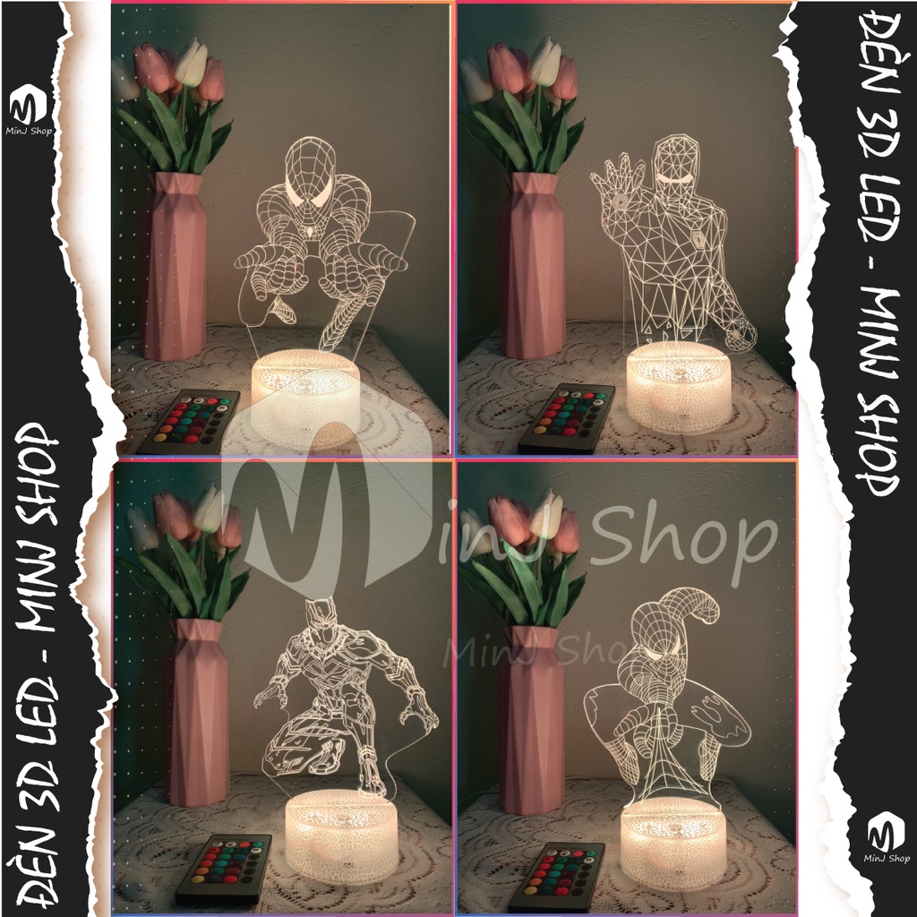 Đèn Ngủ 3D Led Marvel |16 Màu + Remote | Đèn Ngủ 3D Iron Man, Spider Man...| MinJ Shop