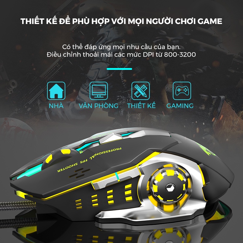 Chuột chơi game ONEKA M03 LED RGB cực đẹp chuyên gaming máy tính dây bọc dù siêu bền