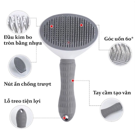 Lược chải lông Có Nút Bấm bầu dục , gỡ rối cho chó mèo Pet-1989