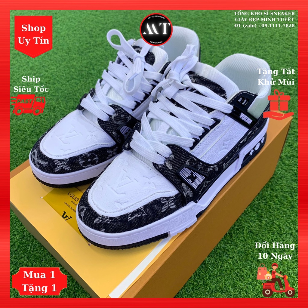 Giày Trắng Đen Louis-Vuittonn sneaker thời trang nam nữ đẹp cao cấp, giày da mềm thể thao hot trend hiện nay