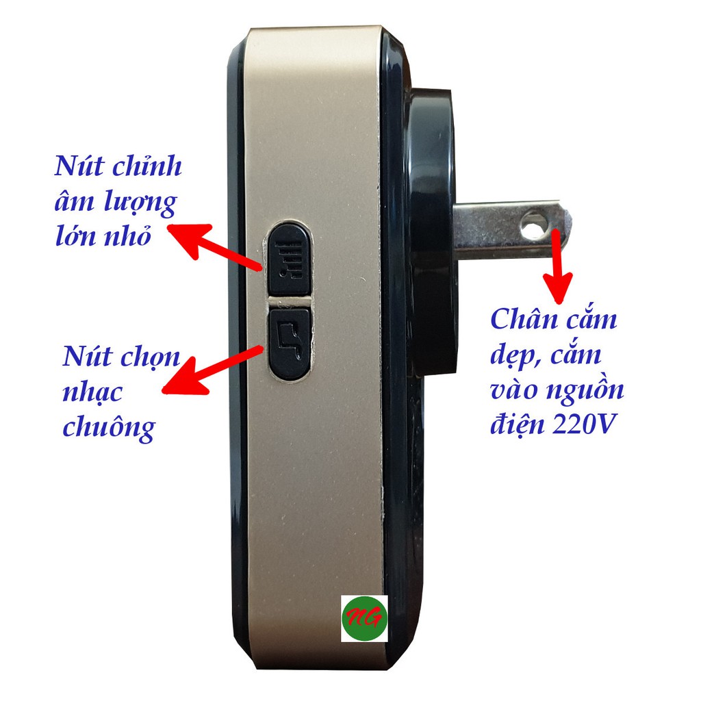 Chuông cửa không dây ATA AT-919M - màu đen - tích hợp thêm được chuông hoặc nút ấn