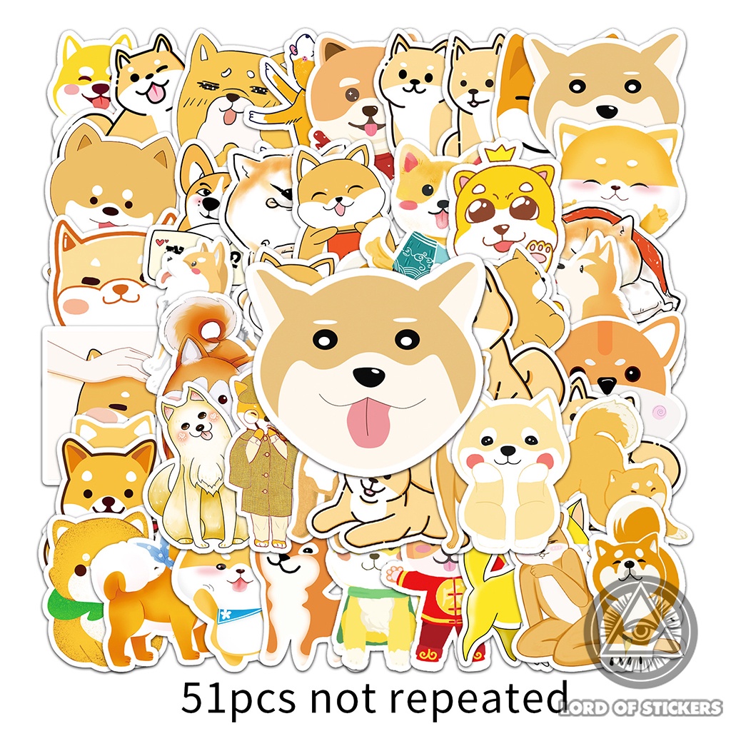 Set 51 Miếng Dán Chó Shiba Inu Sticker Hoạt Hình Cute Dễ Thương Chống Thấm Nước Trang Trí Mũ Bảo Hiểm, Laptop, Sổ, Vali
