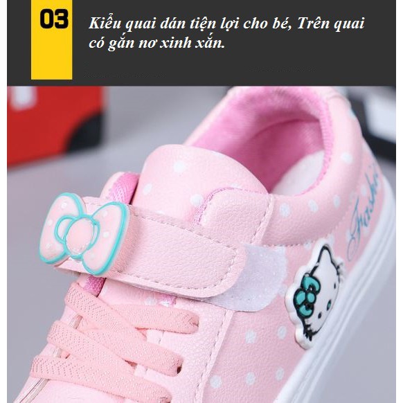 Giày thể thao hồng bé gái Hello Kitty nơ xinh xắn quai dán tiện lợi
