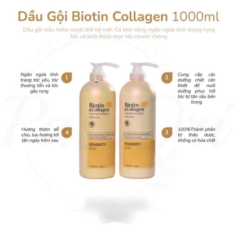 [HÀNG CHÍNH HÃNG] DẦU GỘI XẢ BIOTIN COLLAGEN 1000mlx2 Chống rụng tóc hương thơm quyến rũ- Biotin collagen oil control