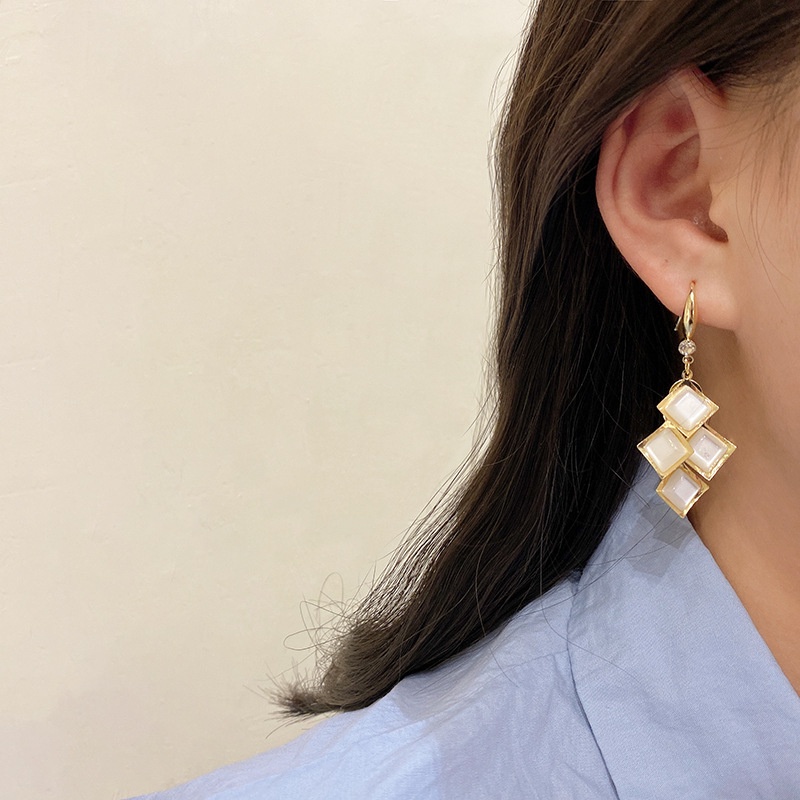 Khuyên Tai Dáng Dài Đính Đá Opal Phong Cách Hàn Quốc Cao Cấp Cho Nữ