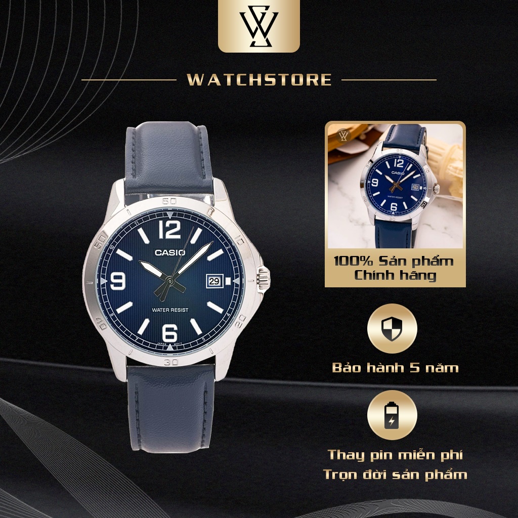Đồng Hồ Quartz Nam Casio WATCHSTORE MTP-V004L-2BUDF Thiết Kế Kính Khoáng 41.5mm, Dây Đeo Da Và Vỏ Thép Không Gỉ