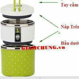Cặp lồng giữ nhiệt 3 ngăn chấm bi ruột inox