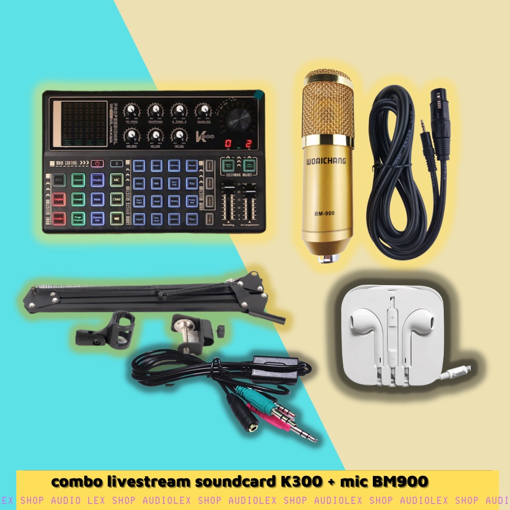Bộ mic hát karaoke livestream chất lượng cao - soundcard K300 +MICRO BM900
