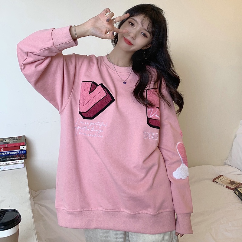 Áo sweater IELGY dáng mỏng cổ tròn thêu họa tiết chữ cái thời trang cho nữ