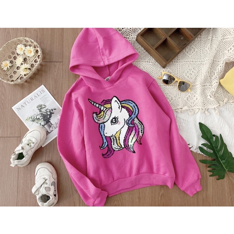 Áo nỉ/nỉ có mũ kim sa lật hình pony/thỏ