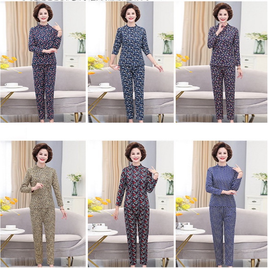 Đồ bộ nỉ cổ 3 phân thu đông nữ trung niên