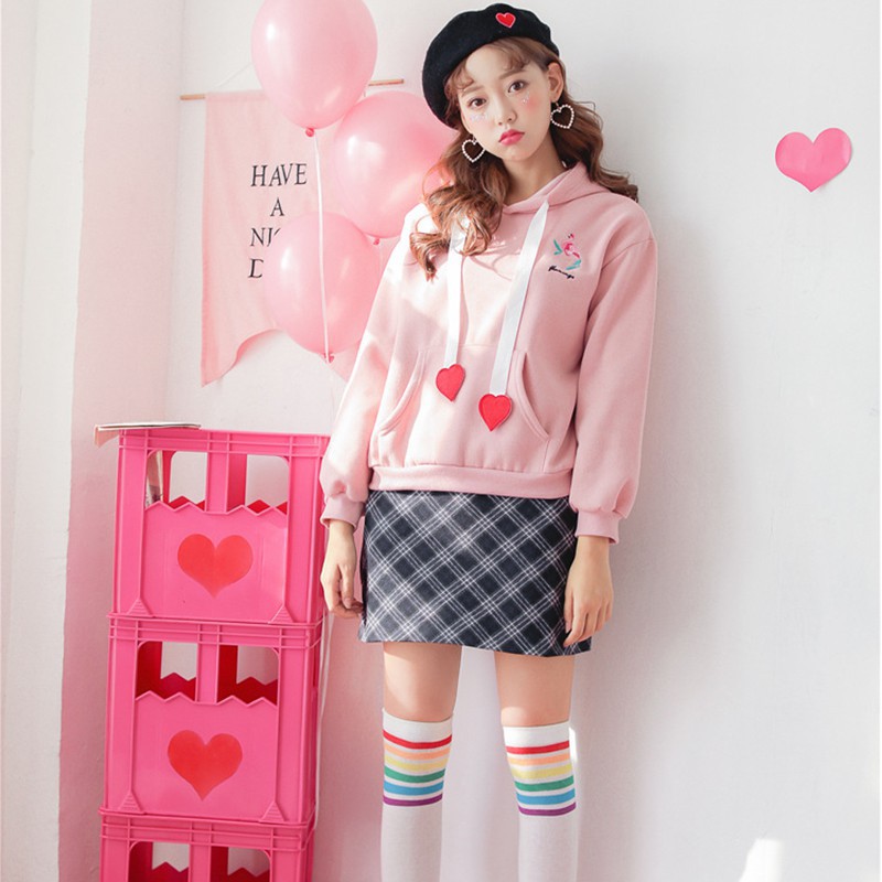 Áo hoodie tay dài phối nón in chữ dễ thương cho nữ