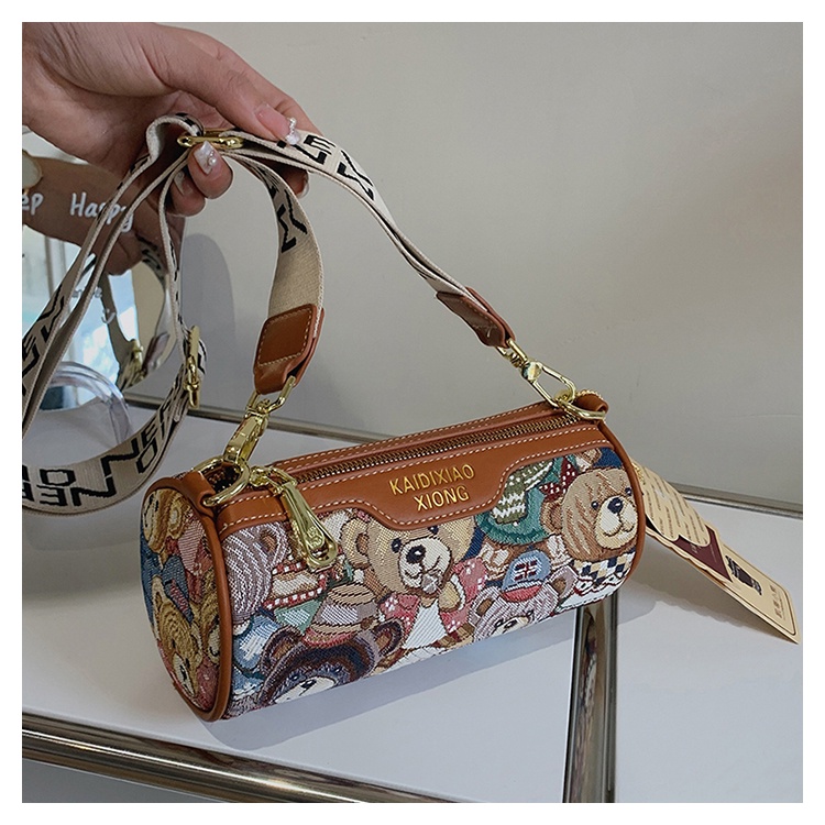 Túi Đeo Chéo Hình Trụ Cỡ Lớn In Họa Tiết Hoạt Hình Phong Cách Cổ Điển Thời Trang