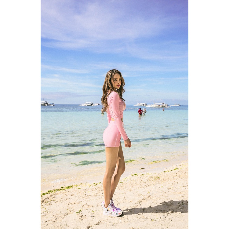 Bikini hai mảnh áo tay dài quần lưng cao dây khóa kéo phong cách năng động - M095 - Mermaid