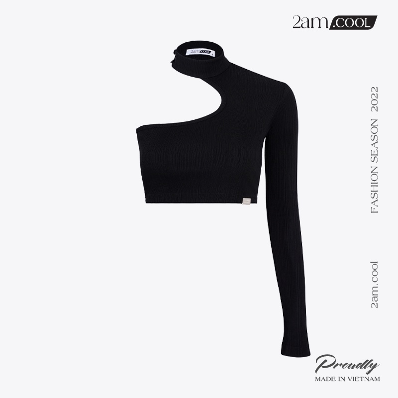 Áo Croptop Tay Dài Cutout 1 Bên Chất Vải Thun Gân Dày Dặn 2AM