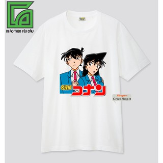 Áo Thun In Hình Edogawa Conan và Ran Mouri Màu Trắng Đen S134
