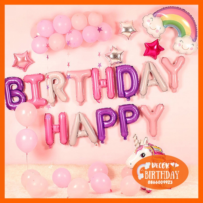 Set Trang Trí Sinh Nhật ️🦄TUỔI NGỰA🦄 Siêu Dễ Thương Cho Bé Gái, Đầy Đủ Như Hình Tặng Kèm Đồ Bơm Băng Dính