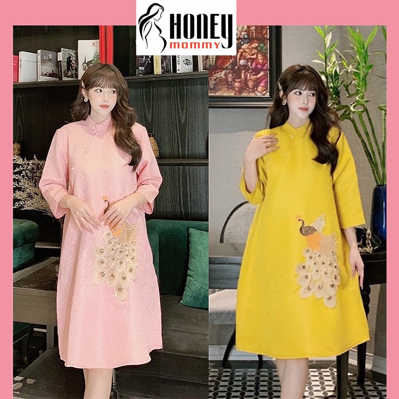 Váy Bầu Tết, Áo Dài Bầu Mặc Tết Thu Đông Đi Chơi Dự Tiệc Dáng Suông Tay Lỡ Thiết Kế Xinh Xắn HD3612 Honey Mommy