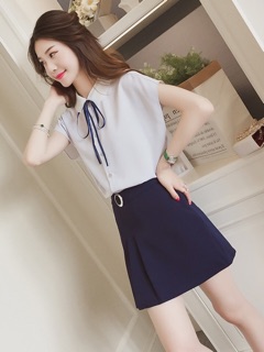 Áo sơ mi phối cổ nơ cho nữ