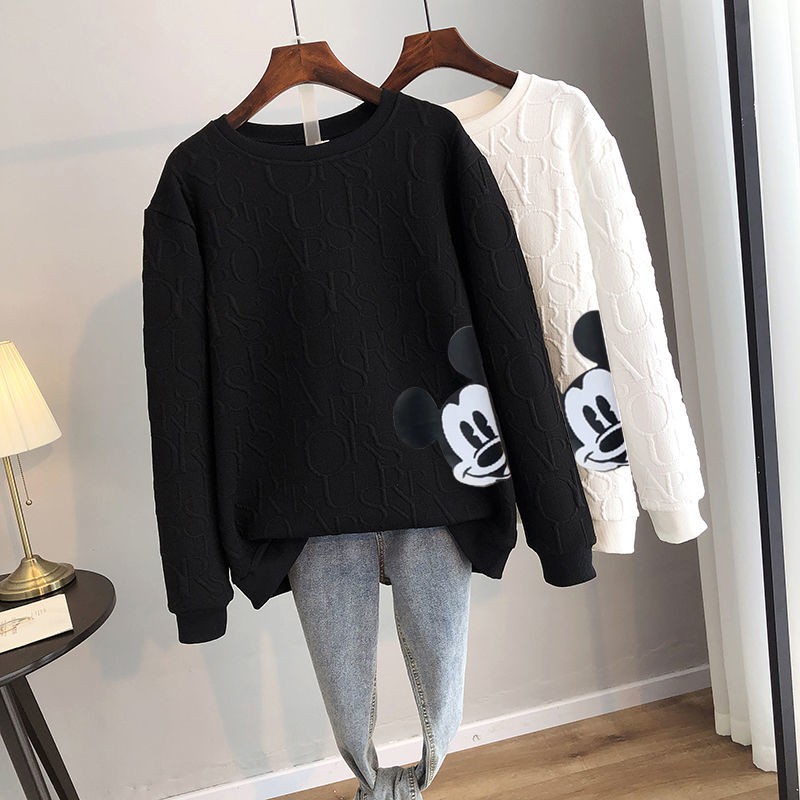 Áo Sweater Tay Dài Cổ Tròn In Hình Chuột Mickey Phong Cách Hàn Quốc Thời Trang Xuân Thu Mới