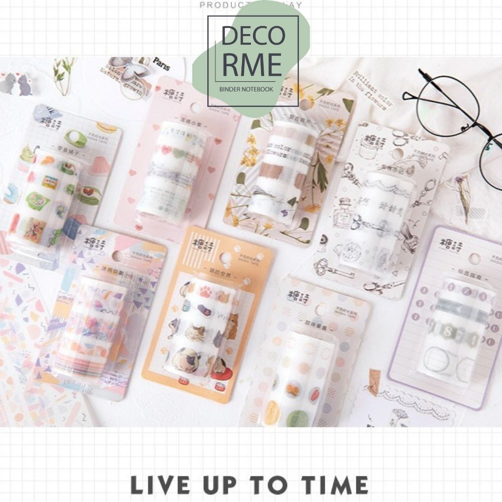 DecorMe Washi tape trang trí họa tiết dễ thương làm sổ tay, bullet journal khổ lớn cuộn 2 mét