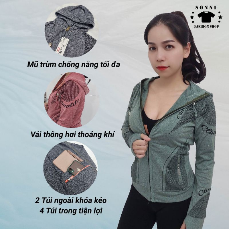 (Ảnh thật) Áo khoác thun chống nắng nữ 6 túi hoạ tiết vân lưới (có big size 85kg)