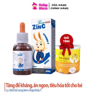 Siro kẽm hữu cơ cho bé Smartbibi ZinC giúp cải thiện biếng ăn và tăng đề kháng cho bé lọ 30ml + quà