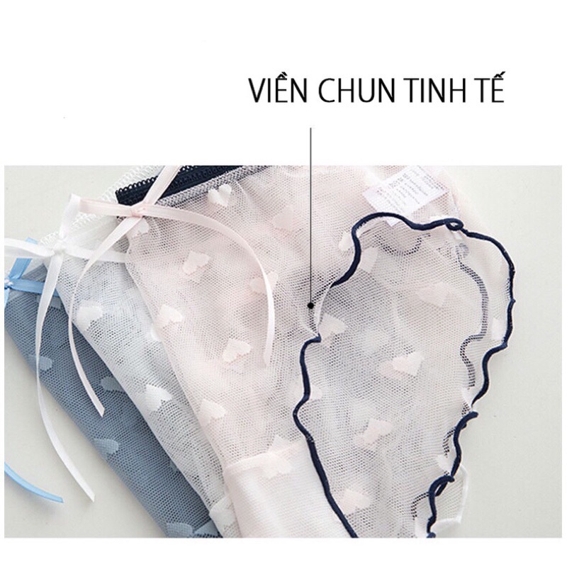 Quần lót nữ ren lưới thêu tim sexy quyến rũ viền may bo gợi cảm size L XL bigsize T31
