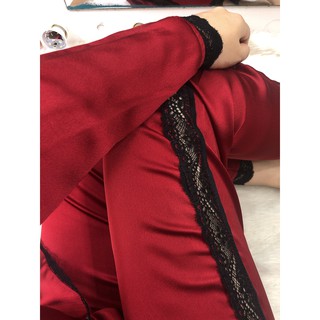 Pijama Lụa cao cấp màu đỏ phối ren 40-70kg {ẢNH THẬT}