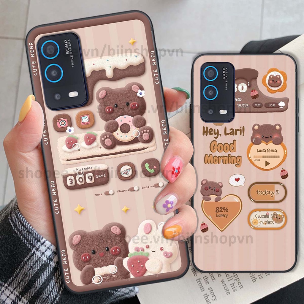 Ốp Oppo A54 / A55 in 3D icon gấu nổi siêu xinh, siêu đáng yêu, cá tính phong cách