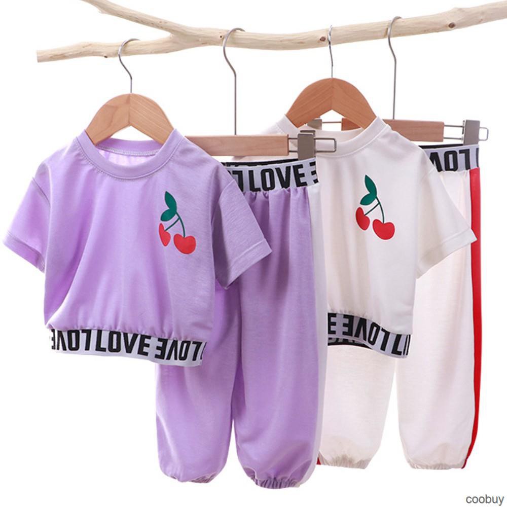Đồ Thể Thao Vải Cotton Ngắn Tay Cổ Tròn In Họa Tiết Thời Trang Mùa Hè Cho Bé Gái