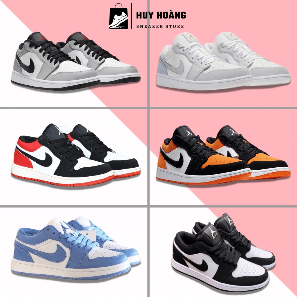 Giày jordan cổ thấp xám đế xanh, Giày jordan 1 low xanh ngọc, smoke panda paris, JD đen trắng full phụ kiện + box
