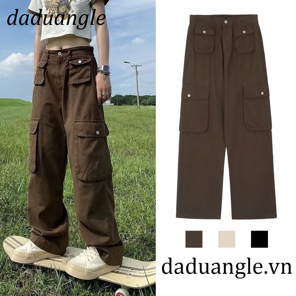 Quần dài DaDuHey phong cách Mỹ retro ống thẳng rộng thời trang thường ngày cho nữ
