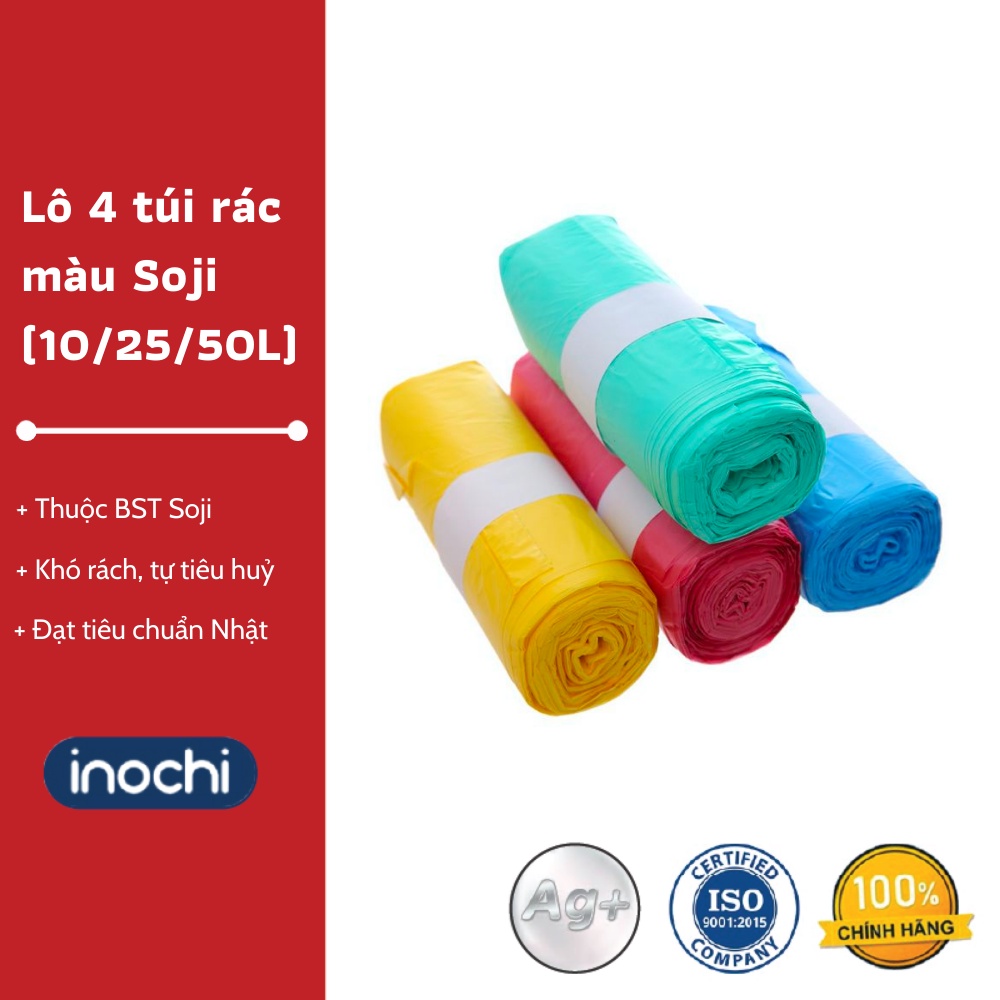 Lô 04 túi rác tiện dụng Soji Inochi 10/25/50L ( 4 màu ) - Túi rác văn phòng và gia đình, Khó rách, Chất lượng Châu Âu