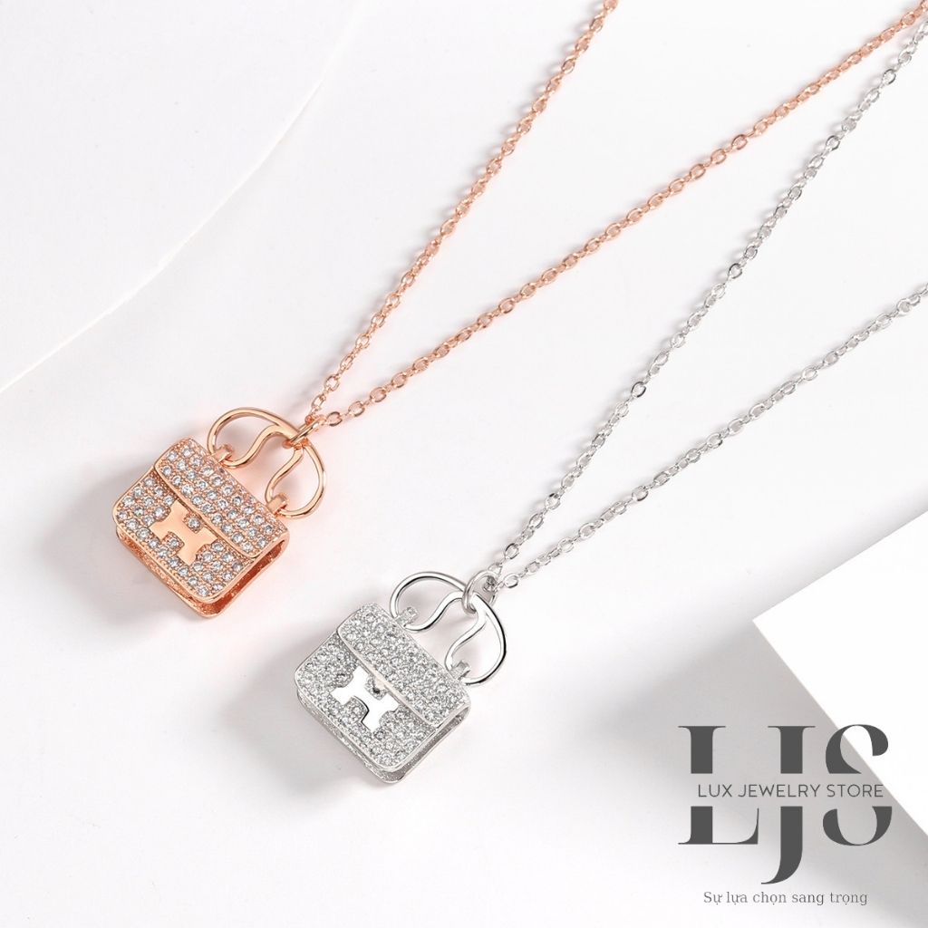 Dây chuyền nữ mạ bạc 925 không gỉ, vòng cổ nữ hình túi sách đính đá sang trọng LUX958