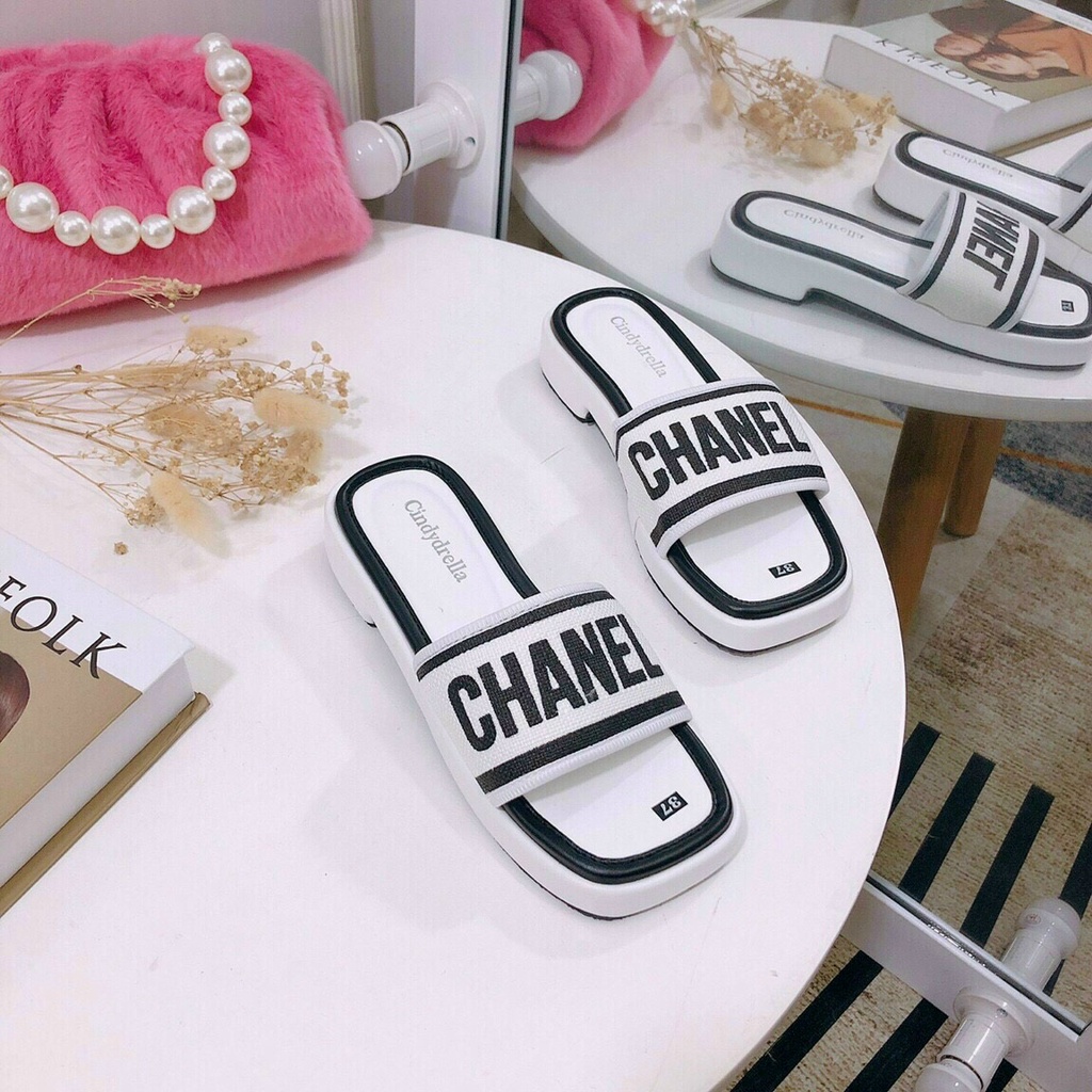 Dép nữ quai ngang đế bọc mũi vuông cao 2f chất canvas siêu êm phong cách Hàn Quốc
