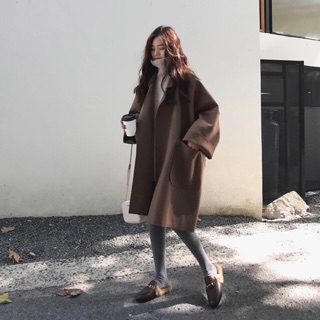 Áo khoác dạ nỉ ép mỏng dáng dài phom rộng túi 2 bên( ảnh thật 4-9)