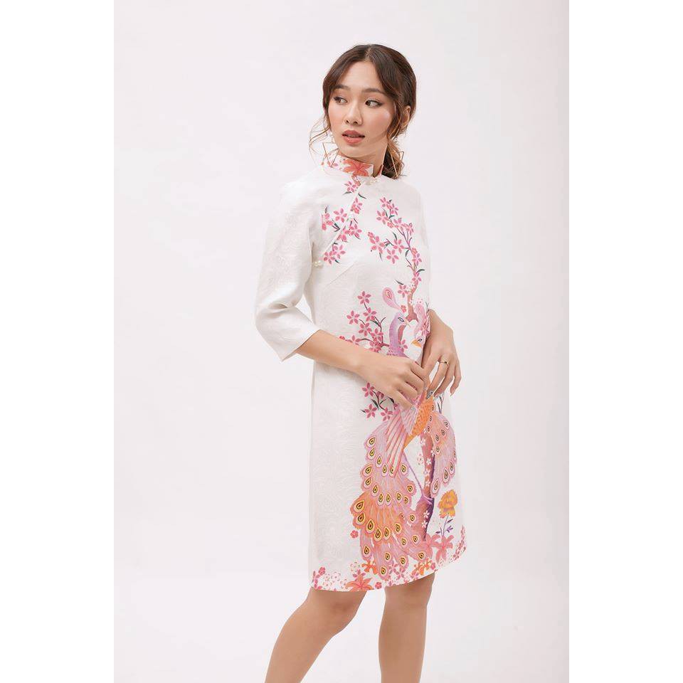 Đầm Gấm, Sườn Xám Cách Tân Chất Gấm Dày Họa Tiết Đôi Công Phong Cách Retro Quyến Rủ Cho Nữ. | BigBuy360 - bigbuy360.vn