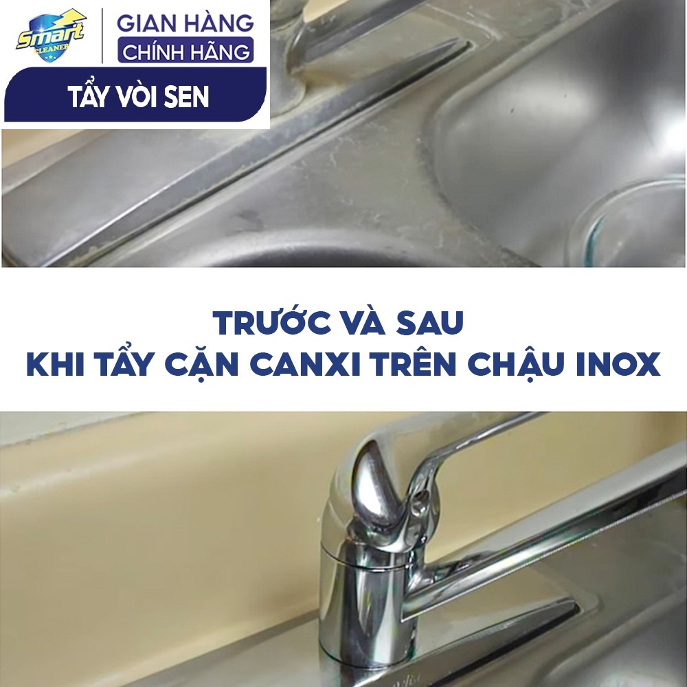SMART TC - Nước tẩy rửa cặn Inox canxi Vòi Sen nhà tắm - bồn chậu Inox tường gạch làm sạch vết nước cứng 300/500ml