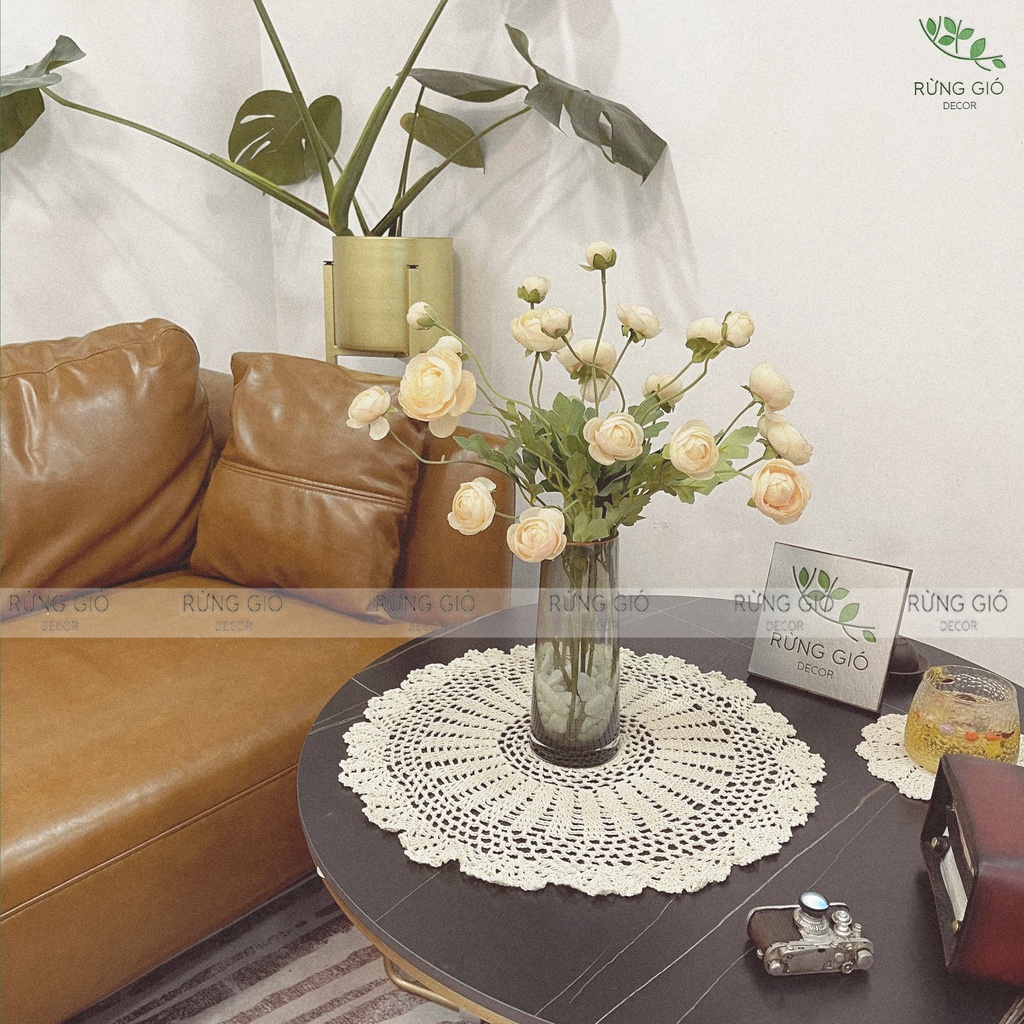 Miếng Lót Bình Hoa SIZE TO bằng ren trang trí bàn ăn, làm việc, phòng khách
