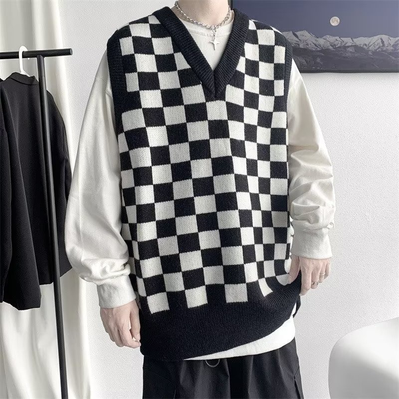 Áo Ba Lỗ Cổ Chữ V Dáng Rộng Họa Tiết Kẻ Sọc Thời Trang Phong Cách Hàn Quốc Cho Nam Size M-2XL