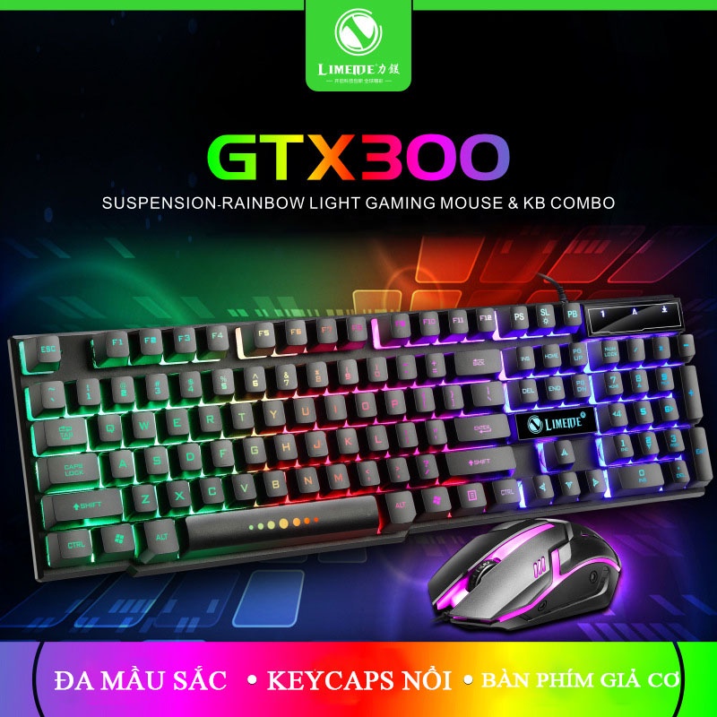 Bàn phím máy tính gaming G T X 300 - Tặng  chuột chuyên dụng,có phần phím phát sáng 7 màu